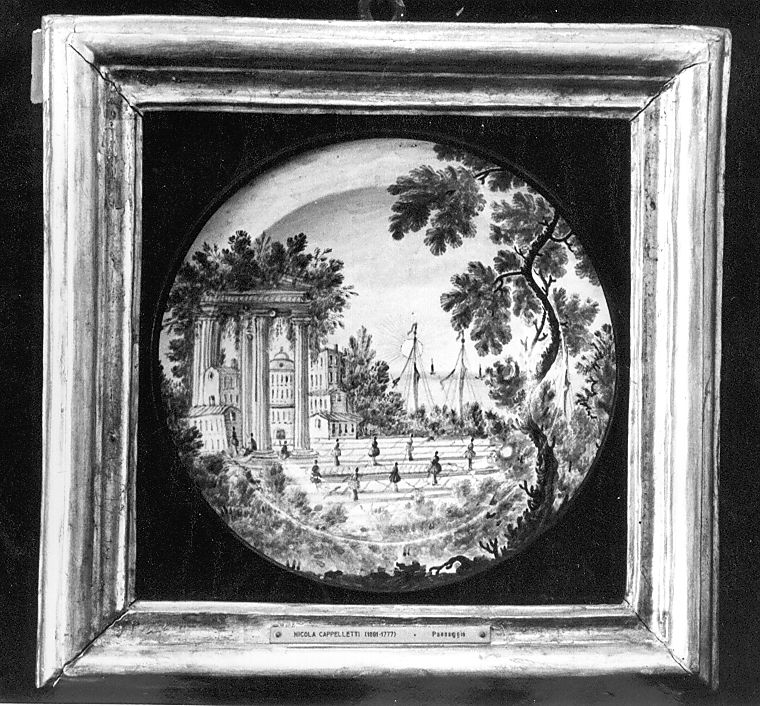 paesaggio con architetture (piatto) di Cappelletti Nicola (attribuito) (sec. XVIII)