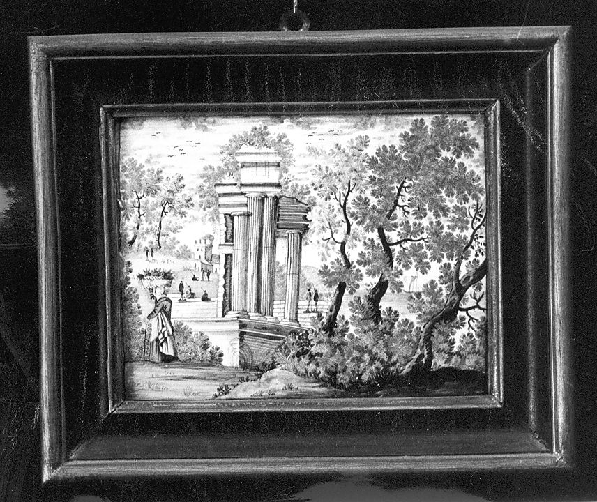 paesaggio con architetture (mattonella) - manifattura Italia centrale (sec. XVIII)