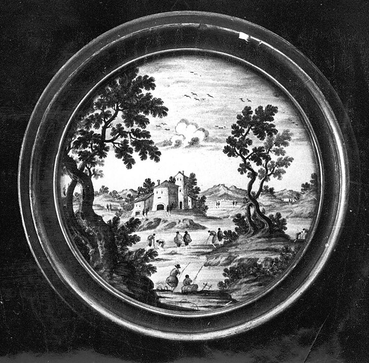 paesaggio (tondo) di Grue Nicola Tommaso di Giovanni (attribuito) (sec. XVIII)