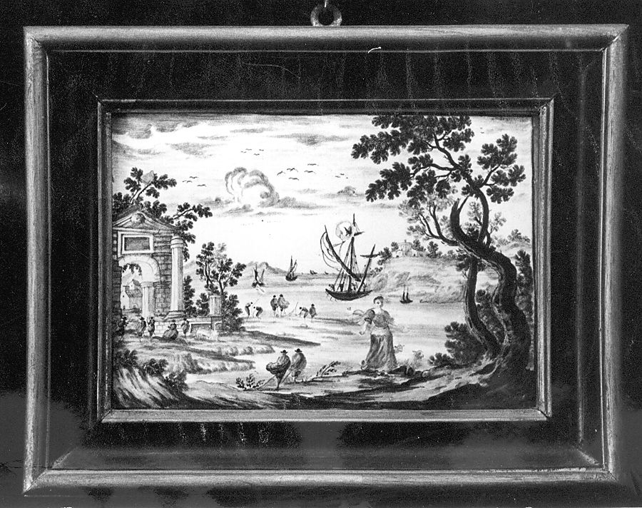 paesaggio con architetture (mattonella) - manifattura Italia centrale (sec. XVIII)