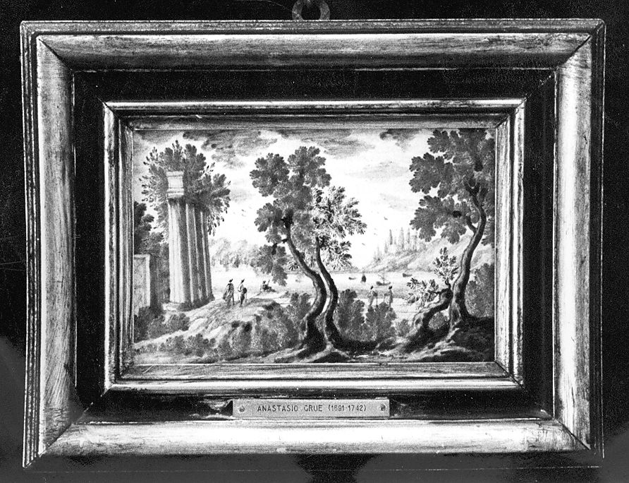 paesaggio (mattonella) di Grue Anastasio (attribuito) (sec. XVIII)