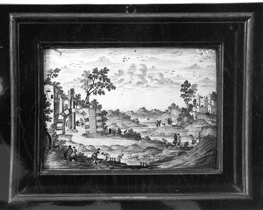 paesaggio marino (mattonella) di Grue Nicola Tommaso di Giovanni (attribuito) (sec. XVIII)