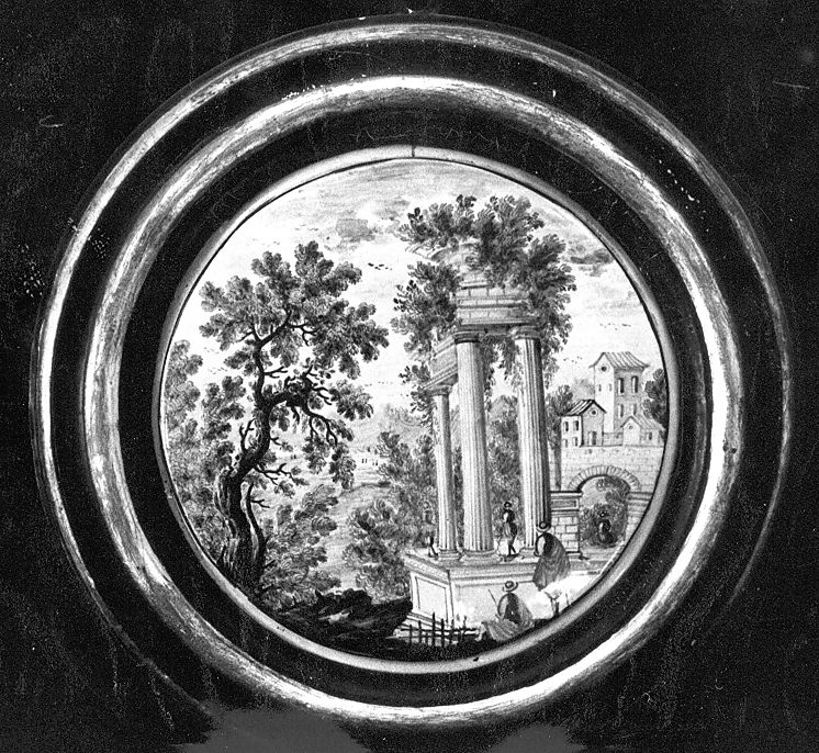 paesaggio con architetture (tondo) di Grue Anastasio (scuola) (sec. XVIII)