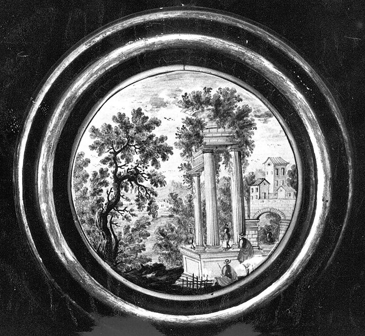 paesaggio con architetture (tondo) di Grue Anastasio (scuola) (sec. XVIII)