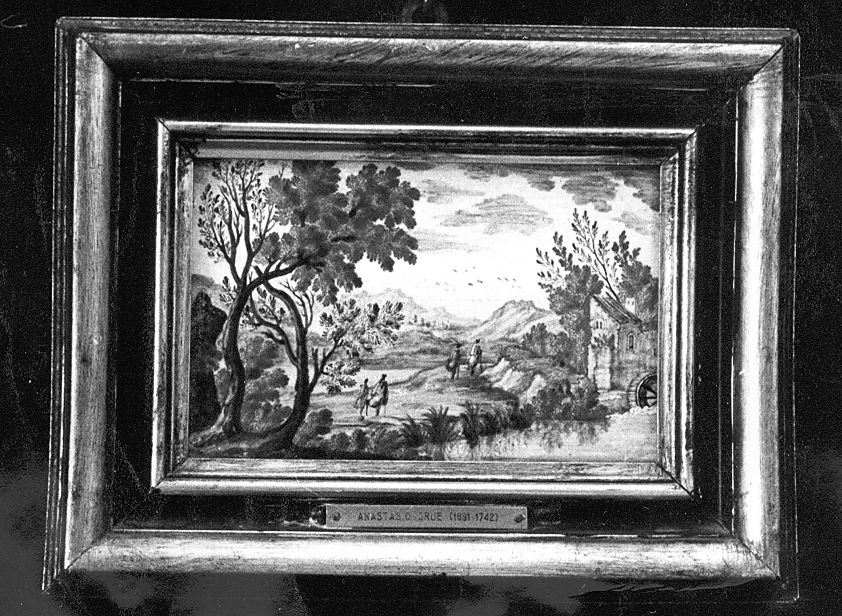 paesaggio (mattonella) di Grue Anastasio (attribuito) (sec. XVIII)