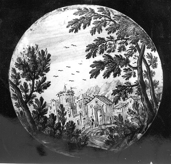 paesaggio con architetture (tondo) di Grue Anastasio (attribuito) (sec. XVIII)