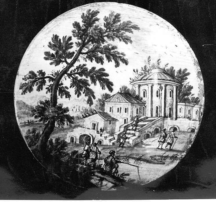 paesaggio con architetture (tondo) di Grue Anastasio (attribuito) (sec. XVIII)