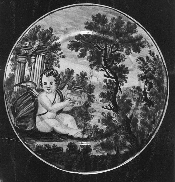 paesaggio con amorino (piattello) di Cappelletti Nicola (attribuito) (sec. XVIII)