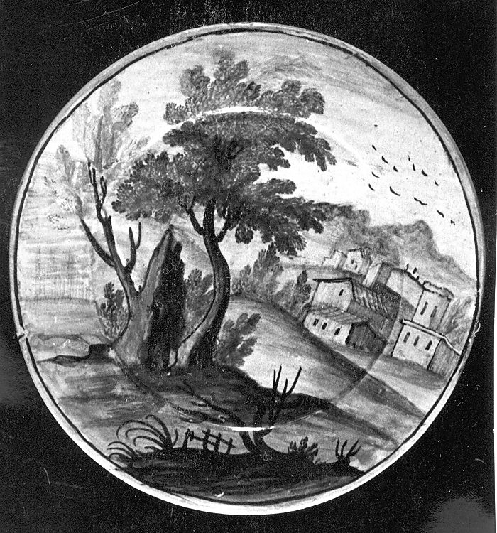 paesaggio (piattello) - manifattura Italia centrale (fine/inizio secc. XVIII/ XIX)
