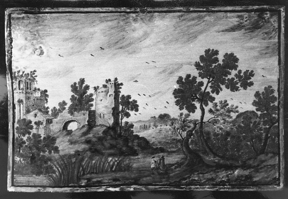 paesaggio (mattonella) di Grue Francesco Antonio Saverio (attribuito) (primo quarto sec. XVIII)