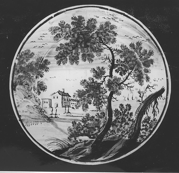 paesaggio con architetture (piattello) - manifattura Italia centrale (fine/inizio secc. XVIII/ XIX)