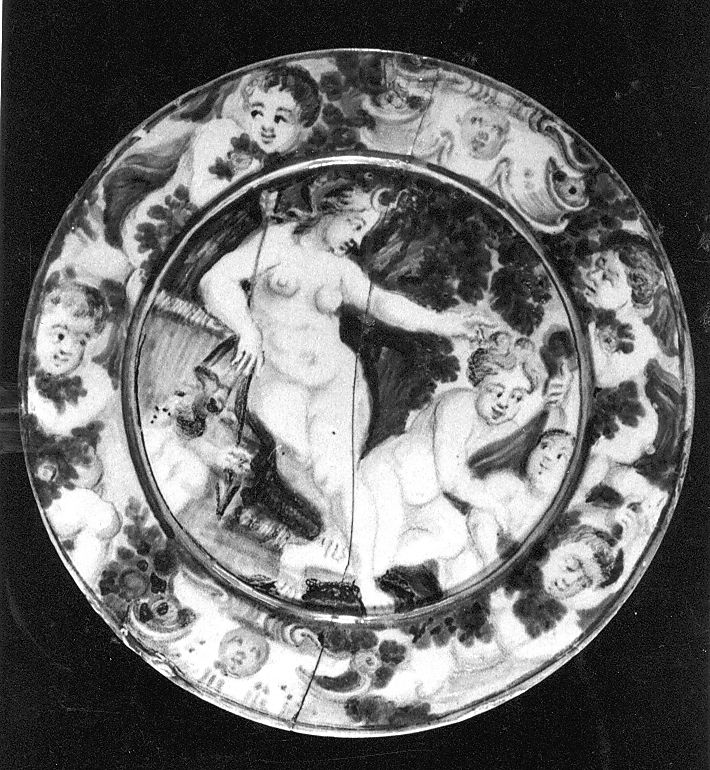 Diana ed amorini (piattello) - manifattura Italia centrale (sec. XVIII)