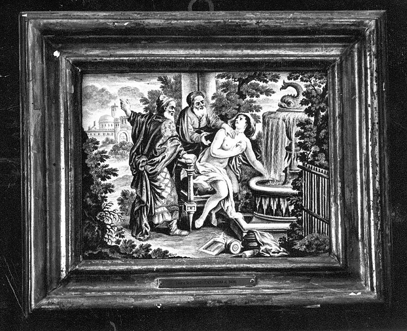 Susanna al bagno (mattonella) di Grue Liborio (attribuito) (sec. XVIII)