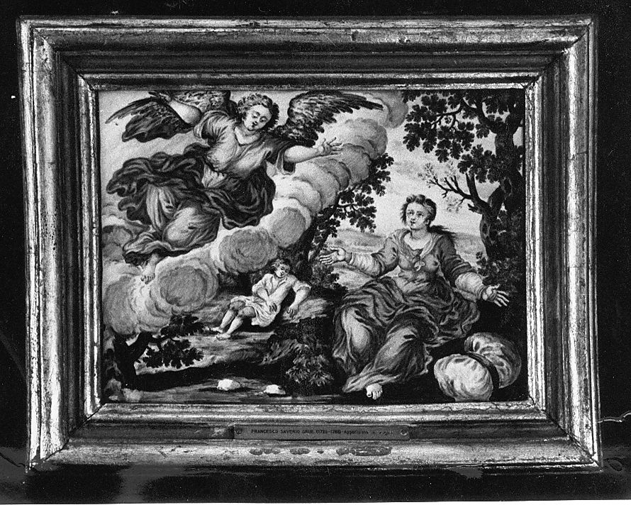 apparizione dell'angelo (mattonella) di Grue Francesco Saverio di Giovanni (attribuito) (sec. XVIII)