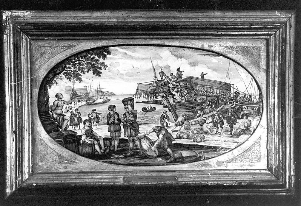 porto di Livorno (mattonella) di Grue Francesco Saverio di Giovanni (attribuito) (sec. XVIII)