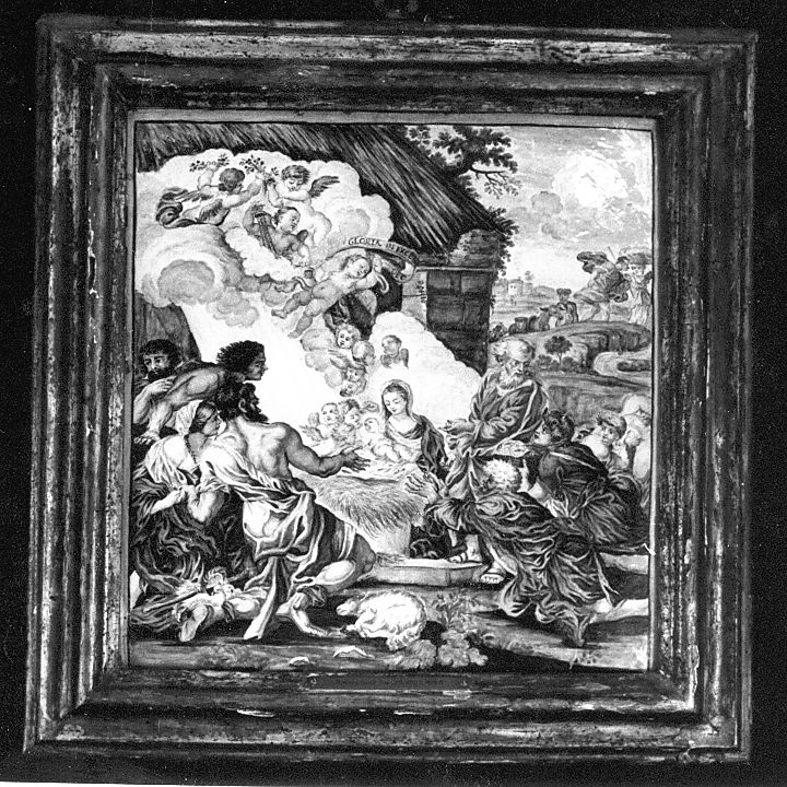 natività di Gesù (mattonella) di Grue Francesco Saverio di Giovanni (attribuito) (sec. XVIII)