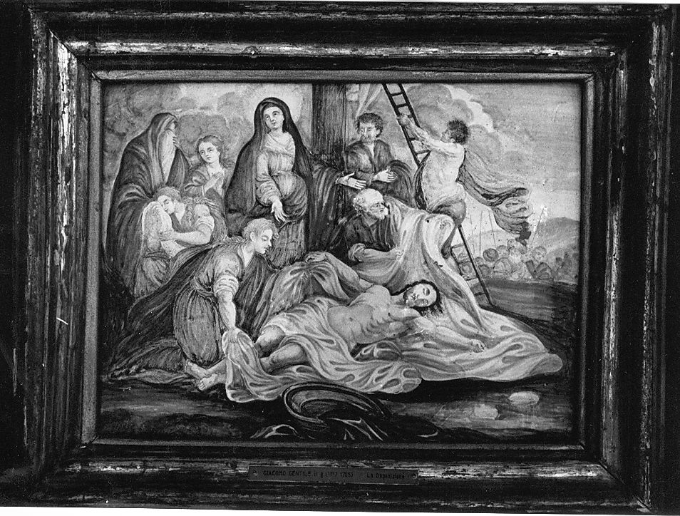 deposizione di Cristo dalla croce (mattonella) di Gentili Giacomo il Giovane (attribuito) (sec. XVIII)