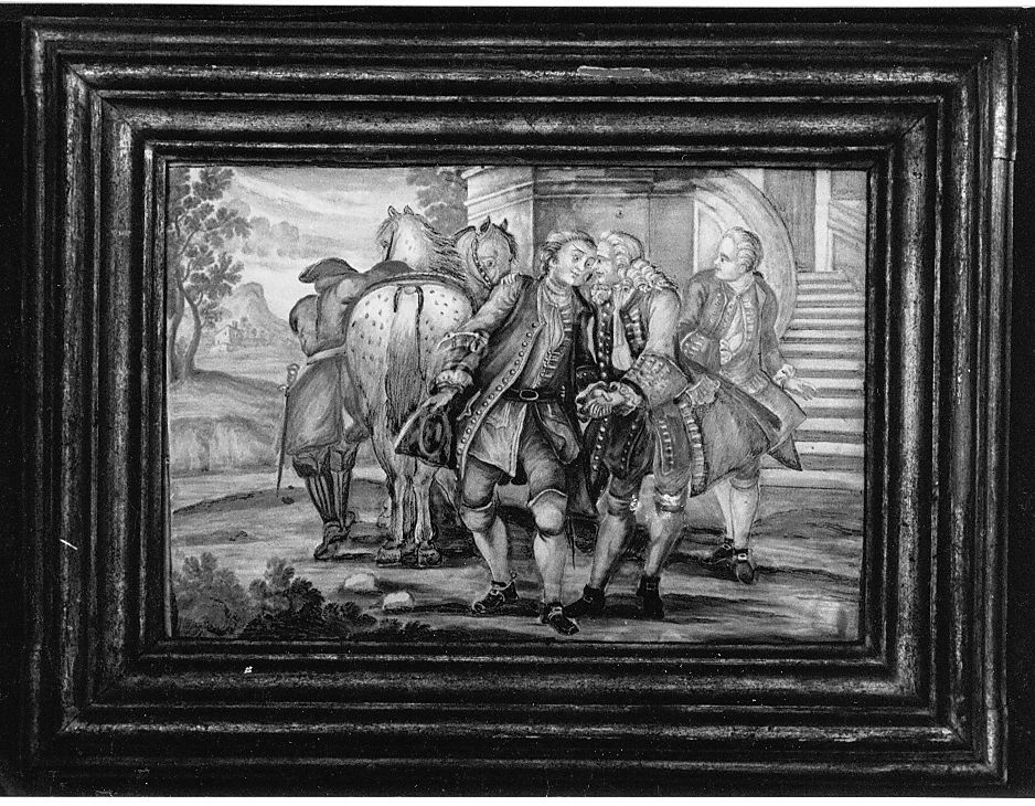 parabola del figliol prodigo (mattonella, elemento d'insieme) di Gentili Giacomo il Giovane (attribuito) (sec. XVIII)