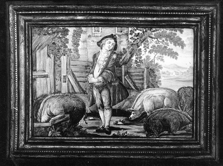 parabola del figliol prodigo (mattonella, elemento d'insieme) di Gentili Giacomo il Giovane (attribuito) (sec. XVIII)