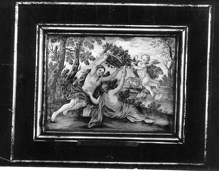 figure femminili con angioletti (mattonella) di Gentili Carmine (attribuito) (sec. XVIII)