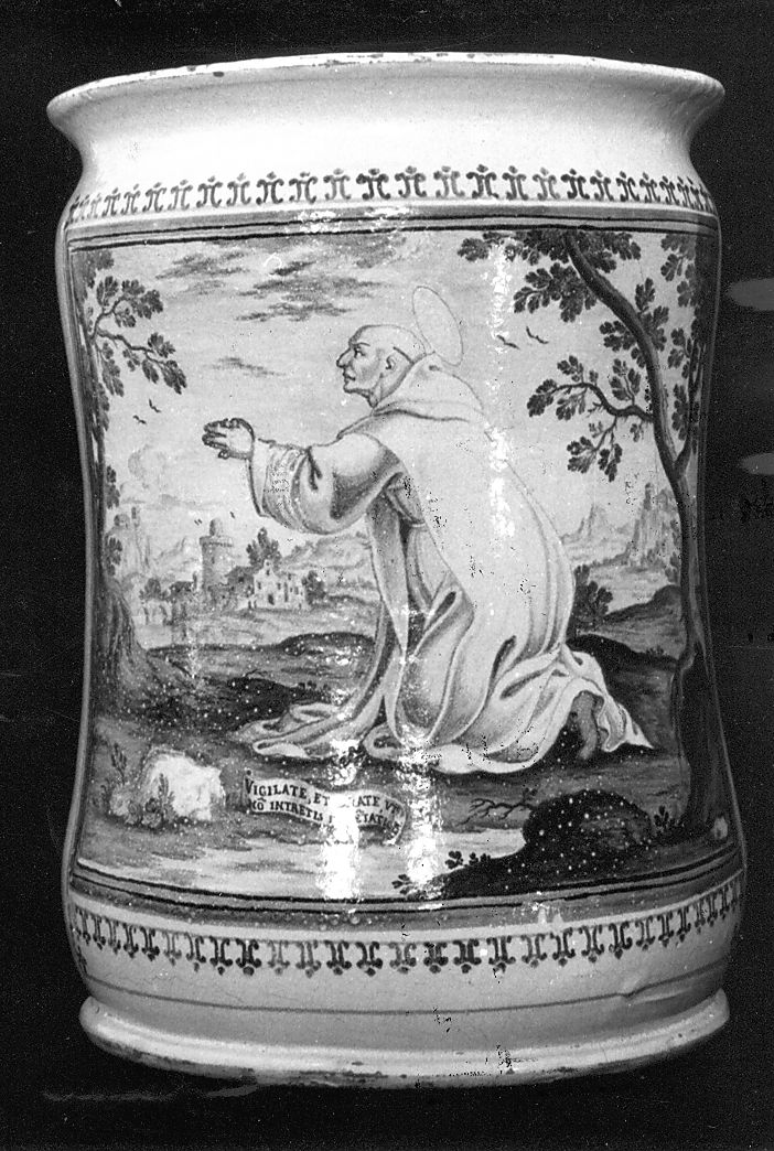 paesaggio, San Brunone (vaso da farmacia) di Grue Francesco Antonio Saverio (attribuito) (sec. XVIII)