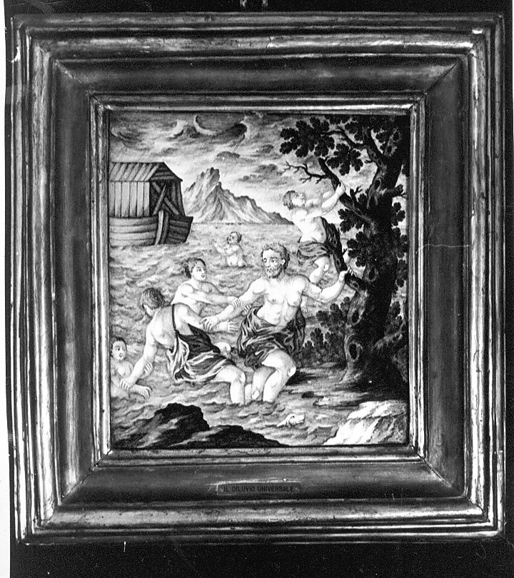 Diluvio universale (mattonella, elemento d'insieme) di Gentili Berardino il Giovane (attribuito) (sec. XVIII)