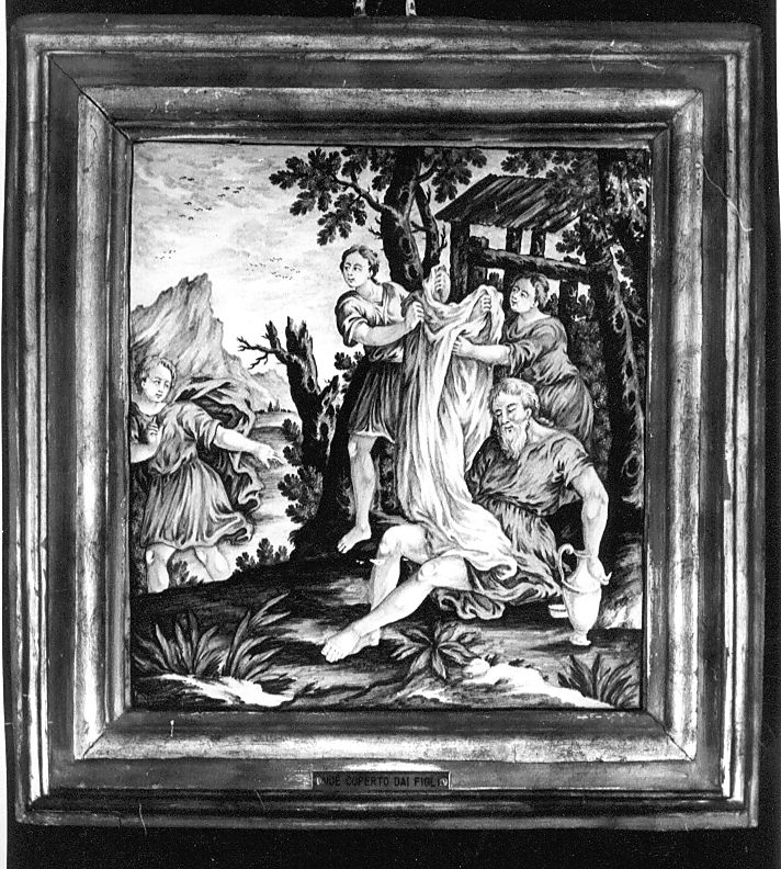 Noè dormiente ricoperto da Sem e Iafet (mattonella) di Gentili Berardino il Giovane (attribuito) (sec. XVIII)