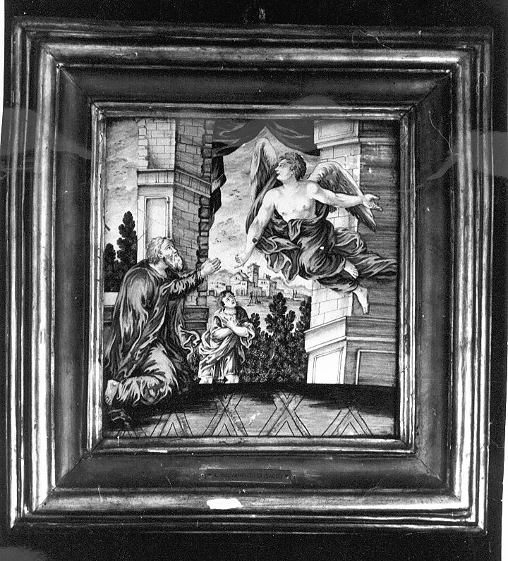 sacrificio di Isacco (mattonella, elemento d'insieme) di Gentili Berardino il Giovane (attribuito) (sec. XVIII)