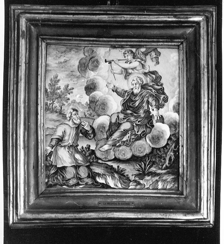 visione di Giacobbe: Dio gli appare e glli ordina di andare in Egitto (mattonella, elemento d'insieme) di Gentili Berardino il Giovane (attribuito) (sec. XVIII)