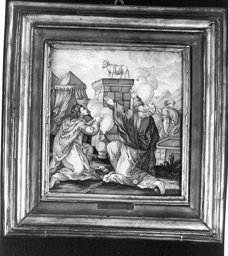 adorazione del vitello d'oro (mattonella) di Gentili Berardino il Giovane (attribuito) (sec. XVIII)