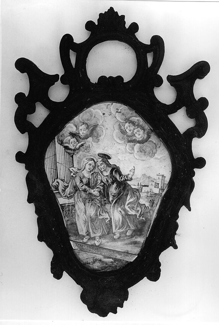 visitazione (mattonella, elemento d'insieme) di Gentili Berardino il Giovane (bottega) (sec. XVIII)