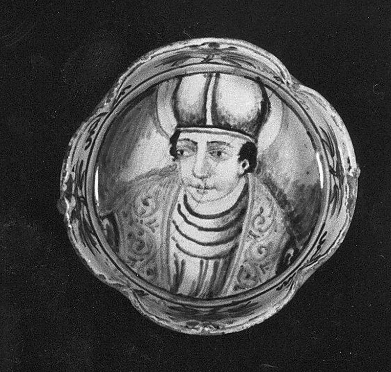Santo vescovo (scodellina) - manifattura Italia centrale (fine/inizio secc. XVII/ XVIII)