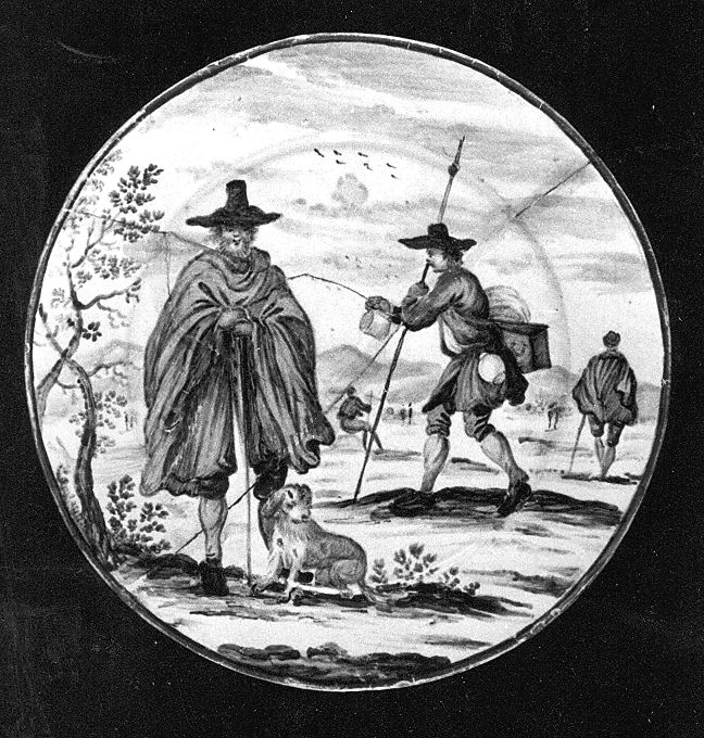 scena pastorale (piattello) di Grue Francesco Saverio di Giovanni (attribuito) (sec. XVIII)