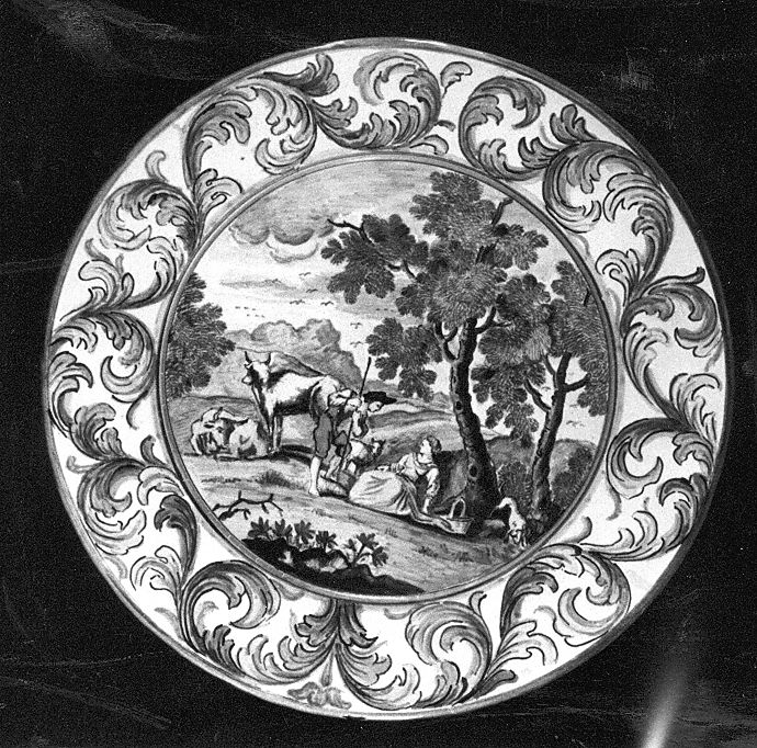 scena pastorale (piattello) di Cappelletti Fedele (attribuito) (sec. XIX)