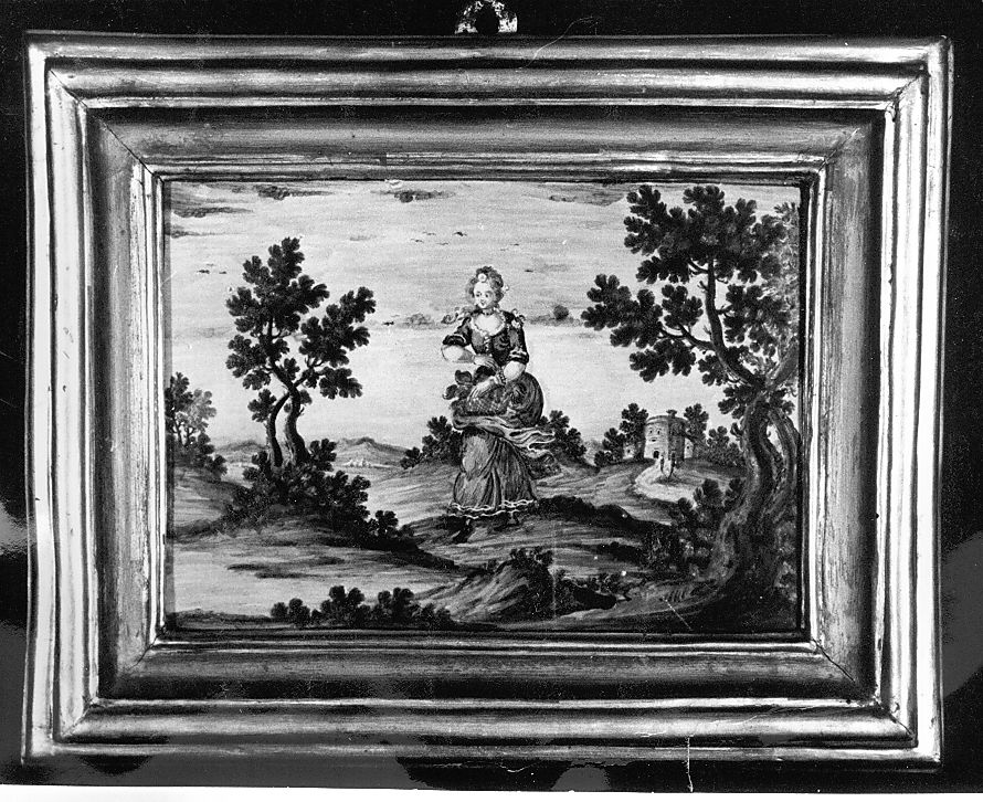 paesaggio (mattonella, elemento d'insieme) di Grue Francesco Saverio di Giovanni (attribuito) (sec. XVIII)