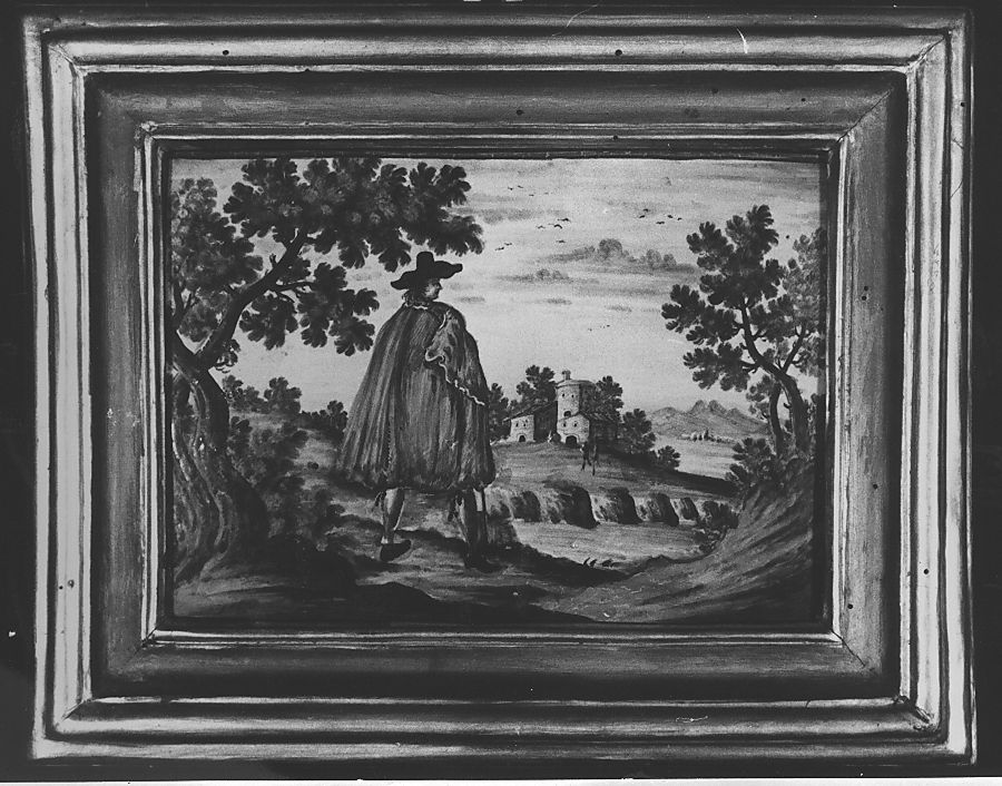 paesaggio (mattonella, elemento d'insieme) di Grue Francesco Saverio di Giovanni (attribuito) (sec. XVIII)