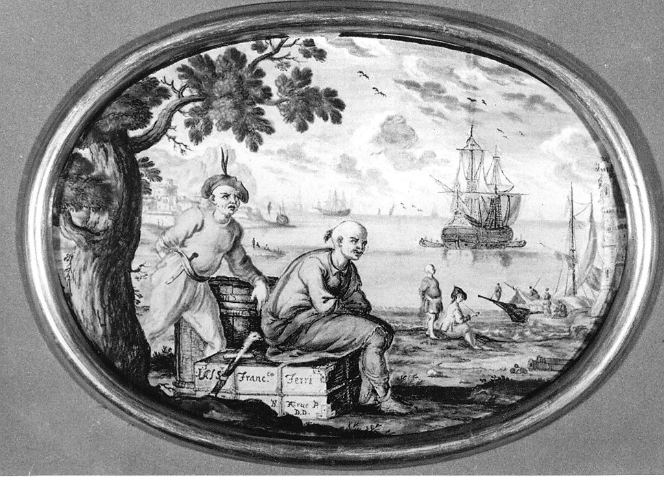 pescatore cinese (piattello) di Grue Francesco Antonio Saverio (attribuito) (sec. XVIII)