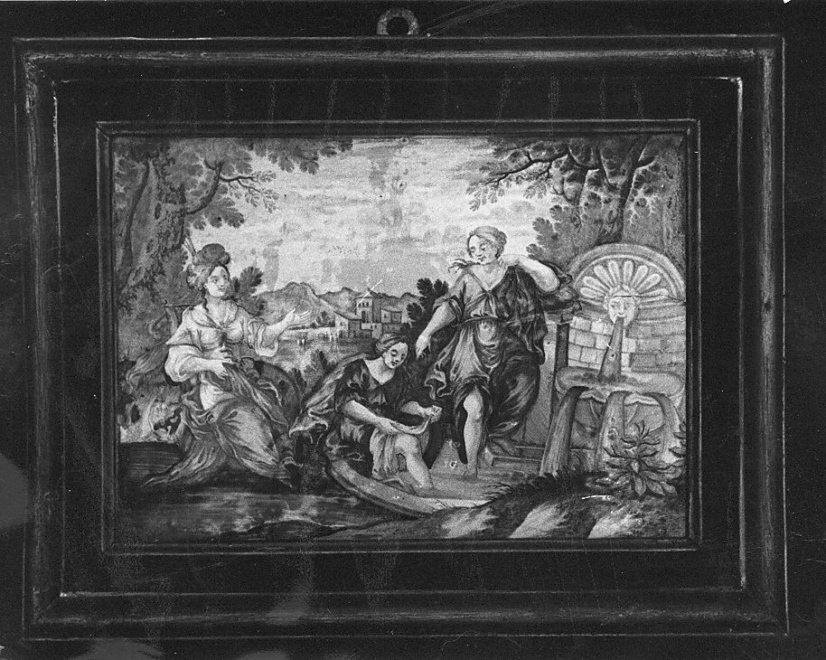 scena campestre con figure (mattonella) di Gentili Berardino il Giovane (attribuito) (fine/inizio secc. XVIII/ XIX)