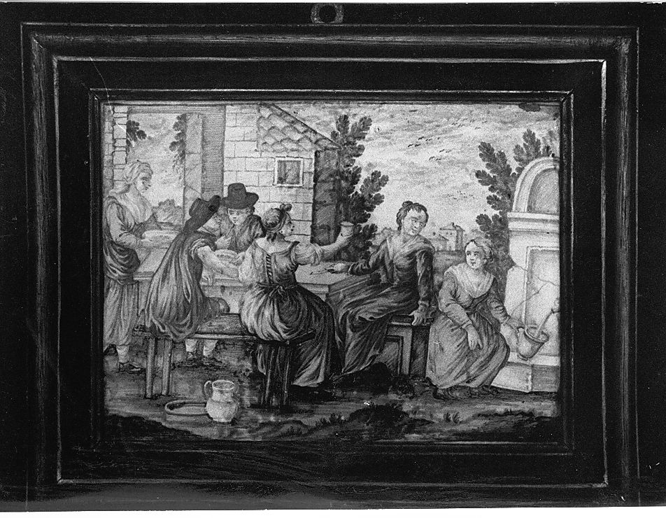 scena campestre con figure (mattonella) di Gentili Berardino il Giovane (attribuito) (fine/inizio secc. XVIII/ XIX)