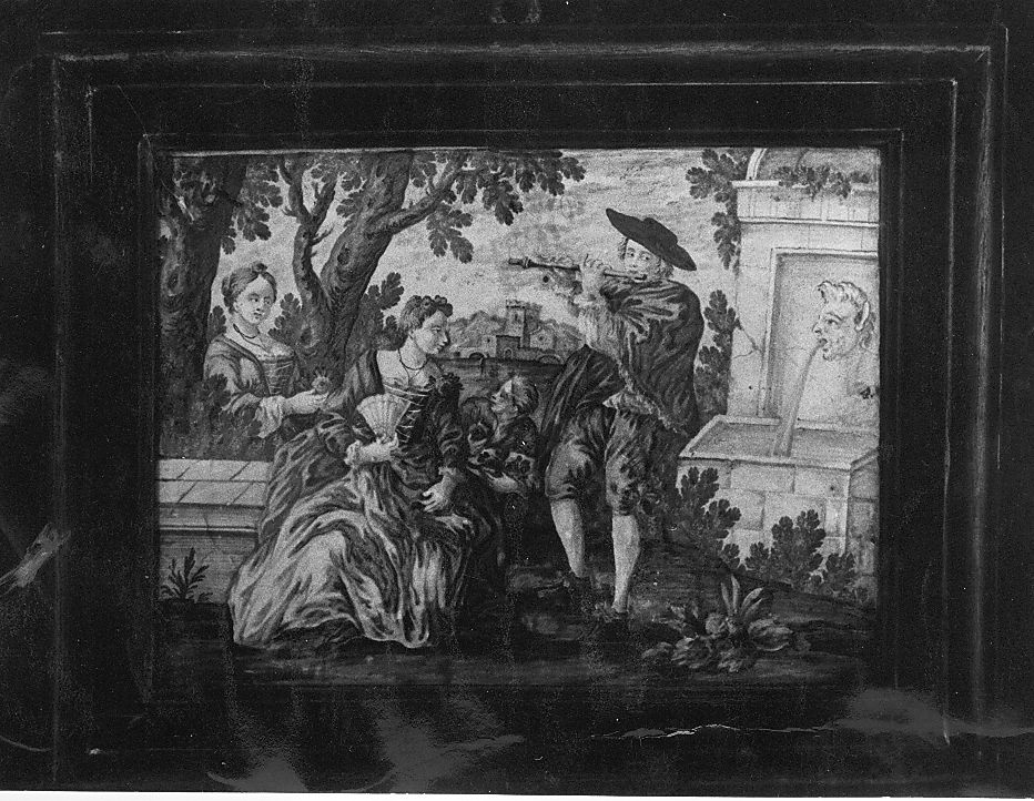 scena campestre con figure (mattonella) di Gentili Berardino il Giovane (attribuito) (sec. XVIII)