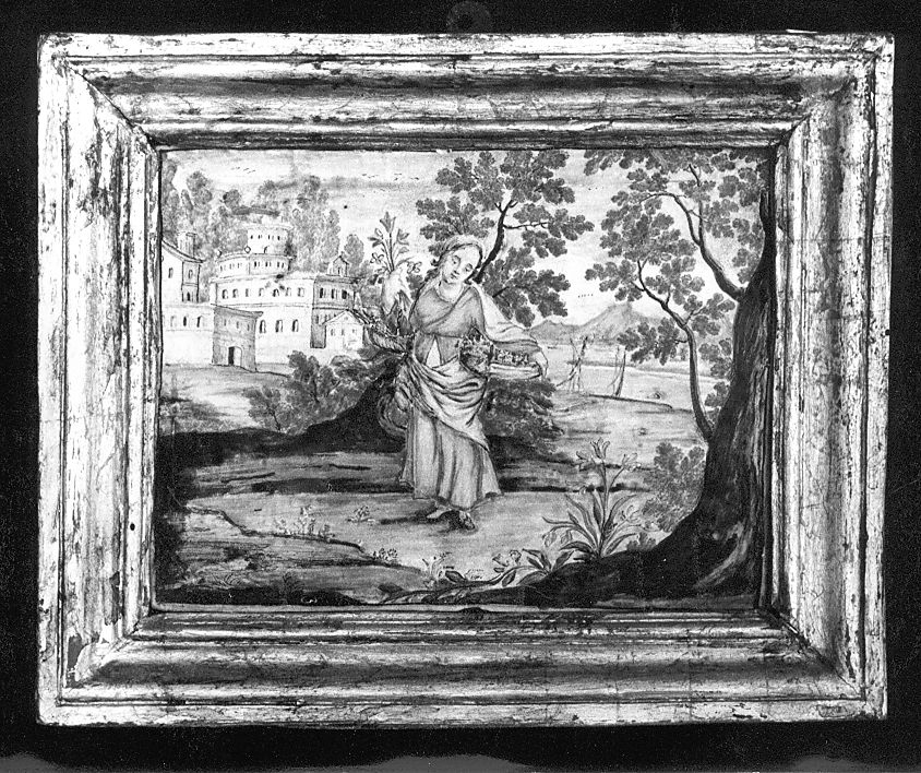 paesaggio con pastorella (mattonella) di Cappelletti Nicola (bottega) (sec. XVIII)