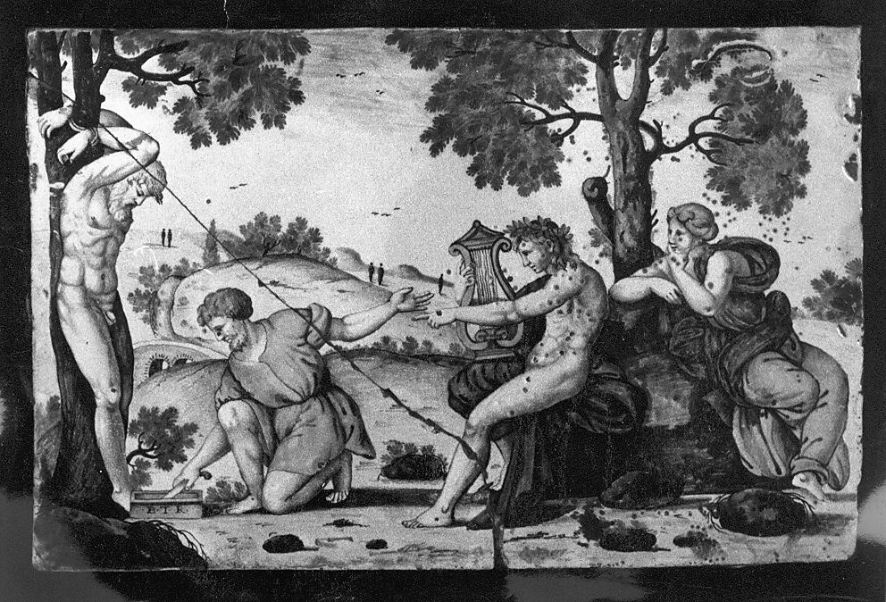 Apollo e Marsia (mattonella) di Terchi Bartolomeo (attribuito) (sec. XVIII)