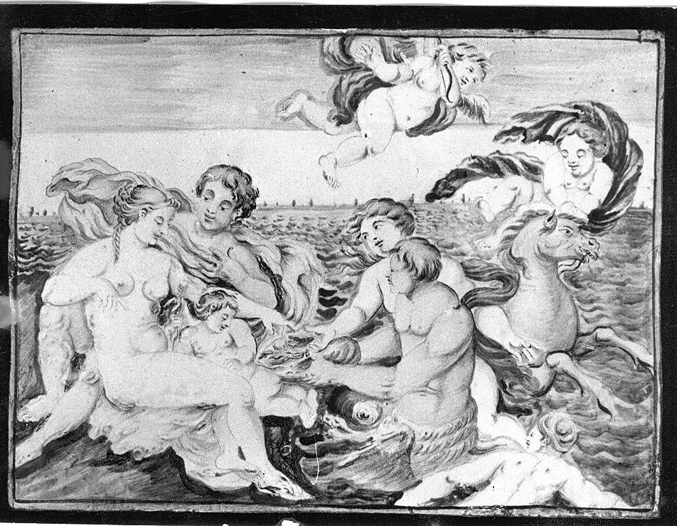 scena mitologica (mattonella) di Gentili Giacomo (attribuito) (sec. XVIII)