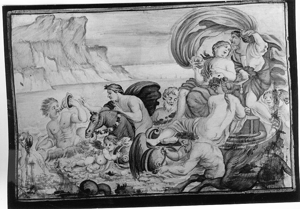 scena marina mitologica (mattonella) di Gentili Carmine (attribuito) (sec. XVIII)