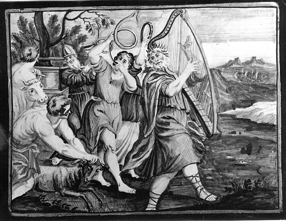 David suona l'arpa (mattonella) di Gentili Giacomo il Giovane (attribuito) (sec. XVIII)