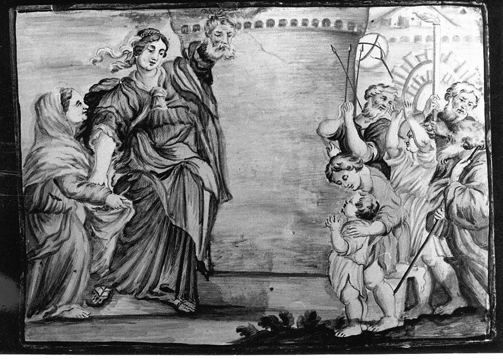 adorazione di San Giovanni (mattonella) di Gentili Giacomo il Giovane (bottega) (sec. XVIII)