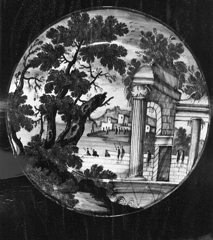 paesaggio (piattello) di Cappelletti Nicola (attribuito) (sec. XVIII)