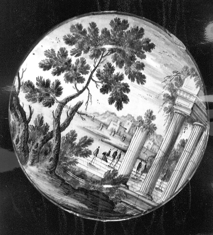 paesaggio (piattello) di Cappelletti Nicola (attribuito) (sec. XVIII)