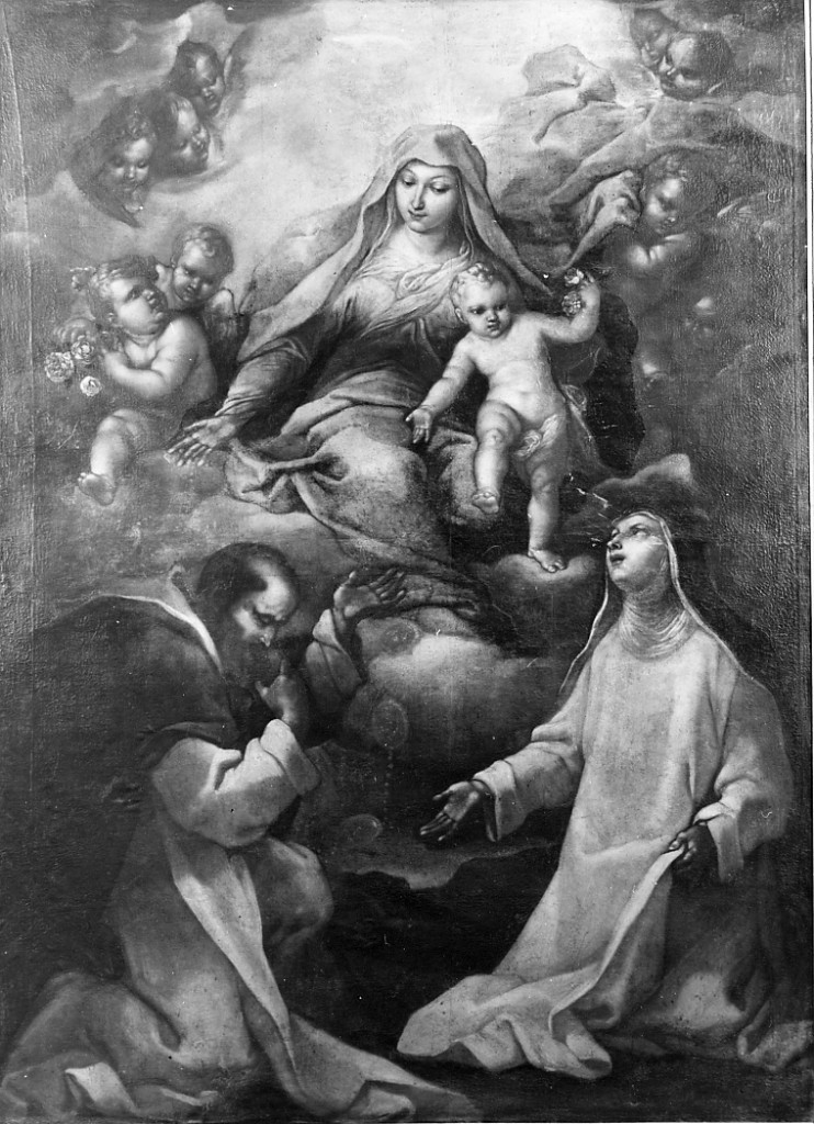 Madonna del Rosario con San Domenico e Santa Caterina da Siena (dipinto, paio) di Farelli Giacomo (attribuito) (sec. XVII)