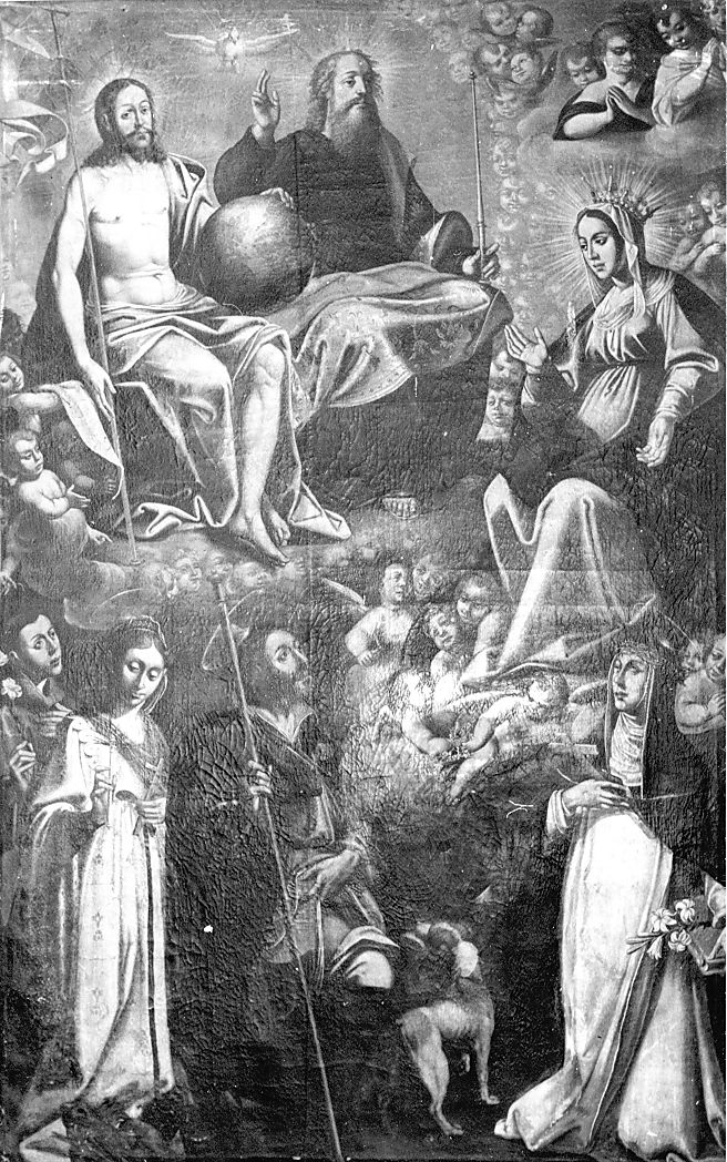 Trinita' e la Madonna, Santa Caterina da Siena, San Rocco, Sant'Elisabetta d'Ungheria e Sant'Antonio da Padova (dipinto) - ambito abruzzese (secc. XVI/ XVII)